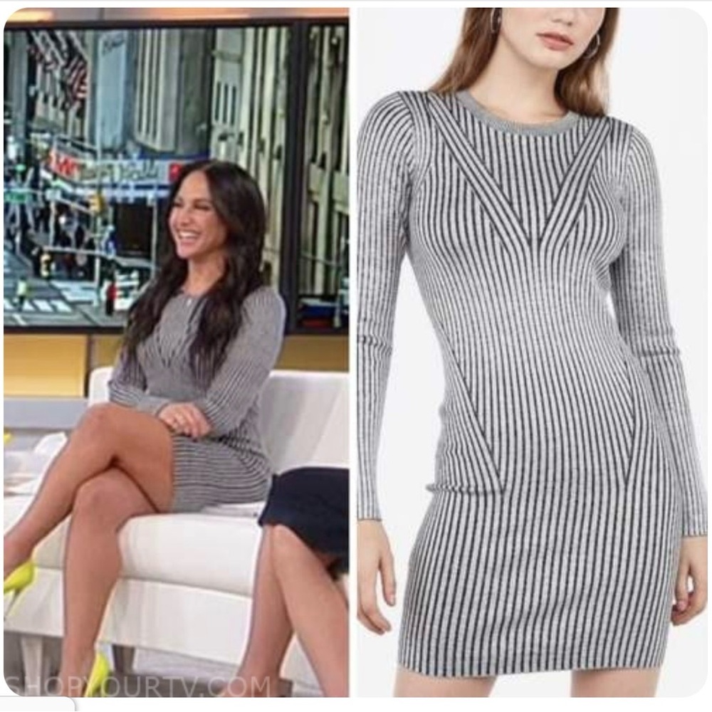Express ribbed knit Black and White Striped Long Sleeve Dress - Picture 5 of 5